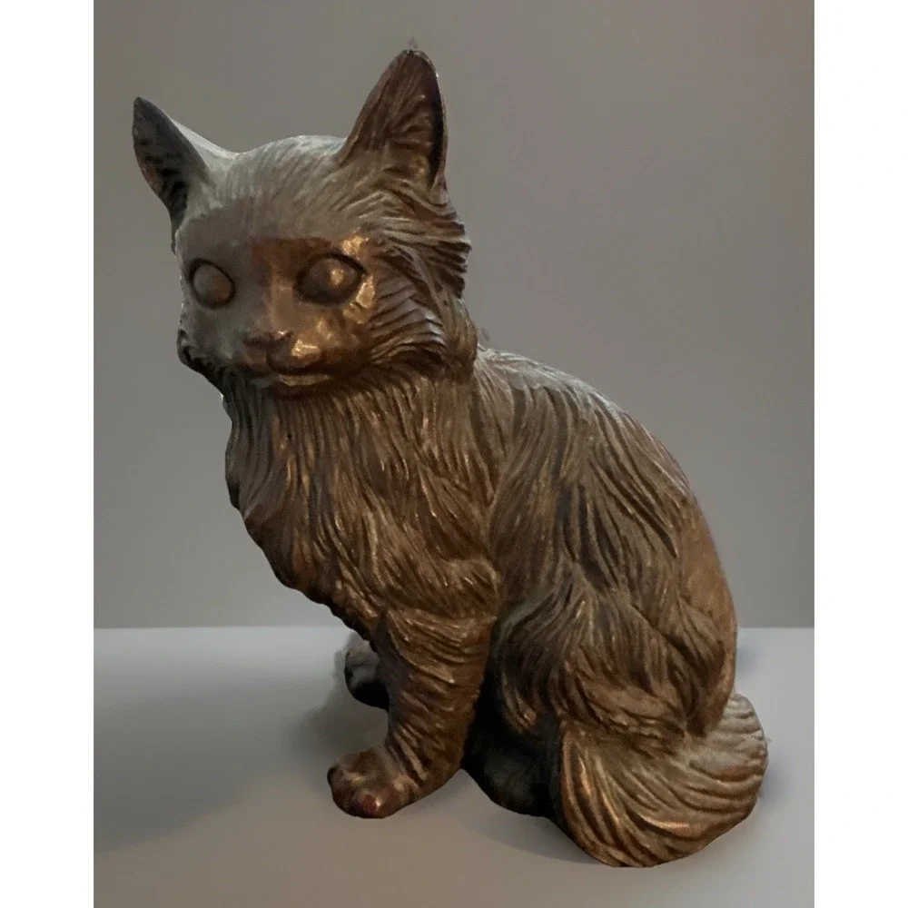 VTG Red Mill Faux Wood Carved Cat Figurine Resin Handcrafted 5 1/4